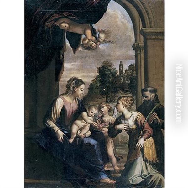 The Madonna And Child With Saints Catherine And Francis Oil Painting by Francesco Brizzio