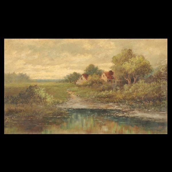 Cottages By The Lake Oil Painting by Alphonso Herman Broad