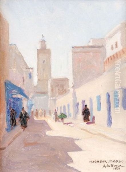 Rue Animee De Mogador Maroc Essaouira Oil Painting by Alexis de Broca