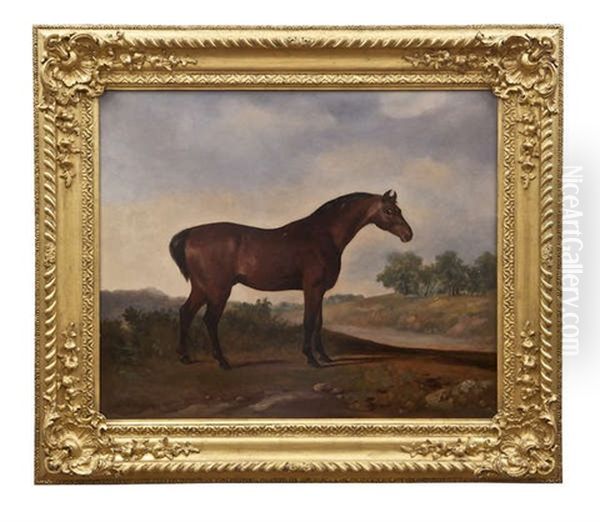 Thoroughbred Horses, Standing In A Landscape (pair) Oil Painting by William Brocas