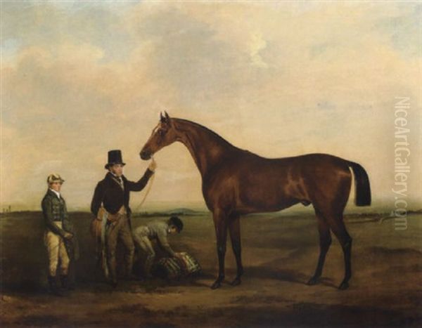 A Racehorse With Jockey And Attendants In A Field Oil Painting by William Brocas