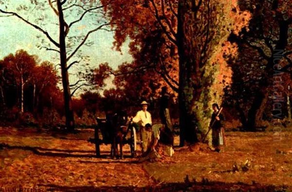 Raking Fallen Leaves Oil Painting by Walery Brochocki