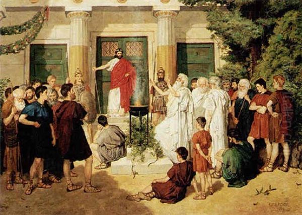 The Orator Surrounded By Listeners Oil Painting by Charles Edward Brock