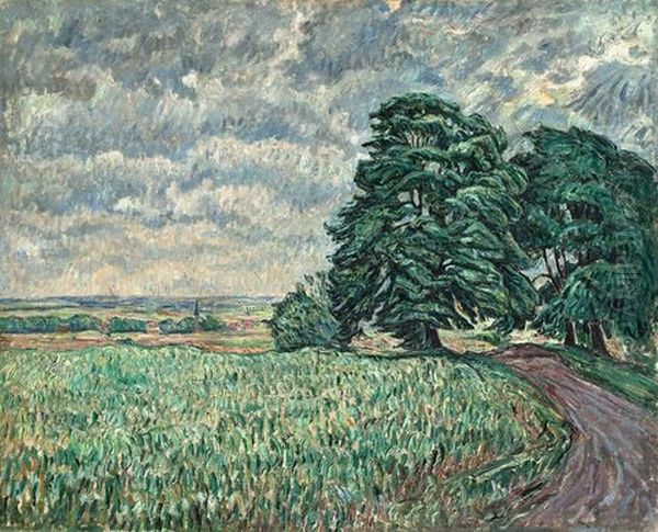 Landschaft Mit Weg Und Baumgruppe Oil Painting by Theo Von Brockhusen