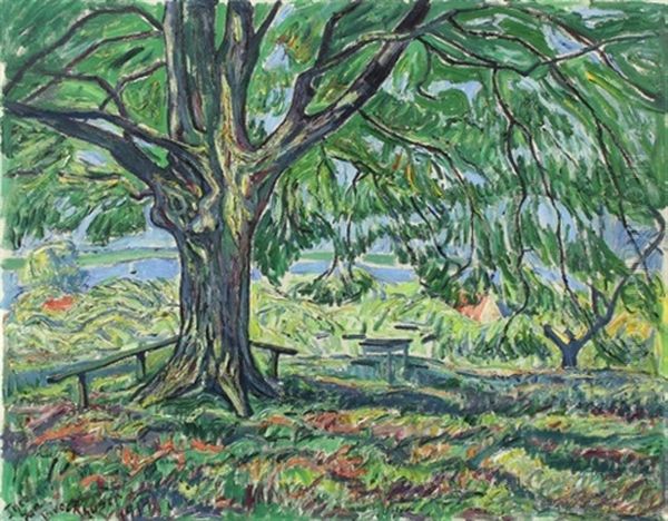 Baum Vor Seelandschaft Oil Painting by Theo Von Brockhusen