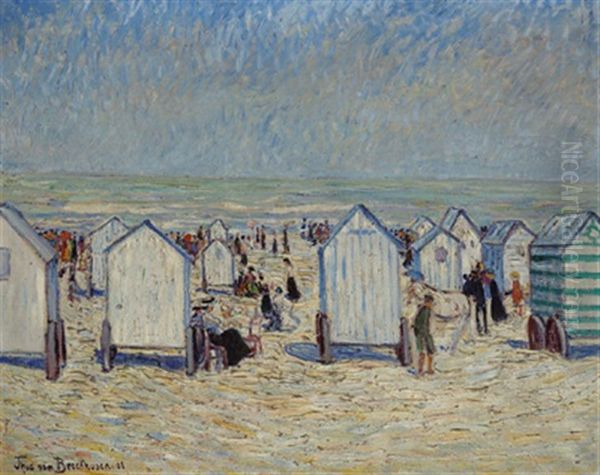 Badehutten In Ostende Oil Painting by Theo Von Brockhusen