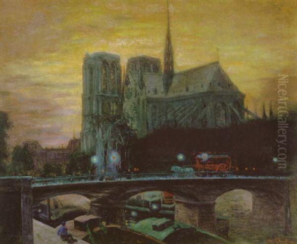 Notre Dame Bei Nacht Oil Painting by Theo Von Brockhusen