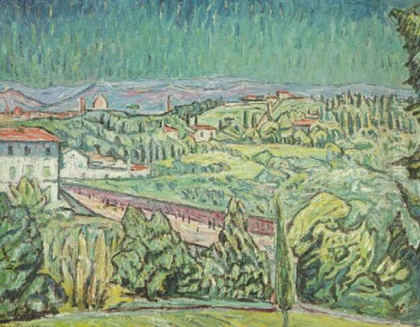 Blick Vom Garten Der Villa Romana Auf Florenz Oil Painting by Theo Von Brockhusen