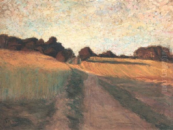 Ostpreussische Landschaft. Feldweg In Der Abendsonne Oil Painting by Theo Von Brockhusen