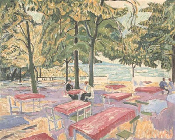 Wirtsgarten Des Gasthofs Hermann In Baumgartenbruck Am Schwielowsee Oil Painting by Theo Von Brockhusen