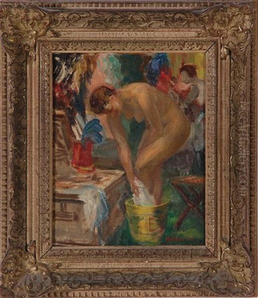 Nude Bathing; Nudes At Lake (2 Works) Oil Painting by Ann Brockman