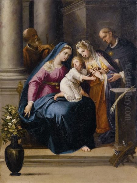 Sposalizio Di Santa Caterina, Con San Giuseppe E San Tommasod'aquino Oil Painting by Flaminio Allegrini