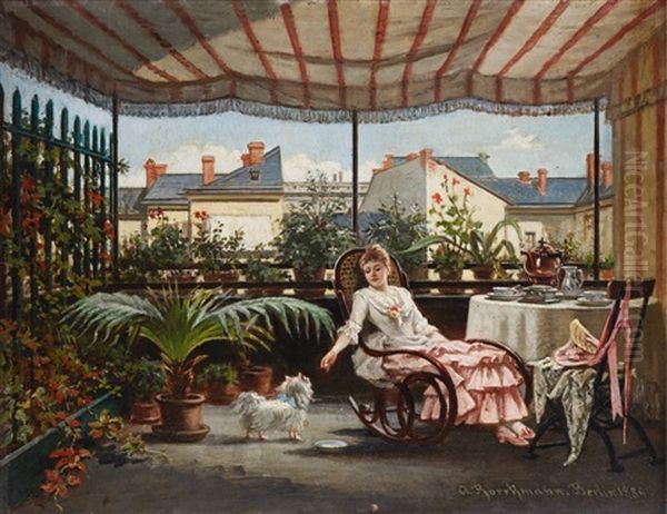 Breakfast On The Terrace Oil Painting by August Brockmann