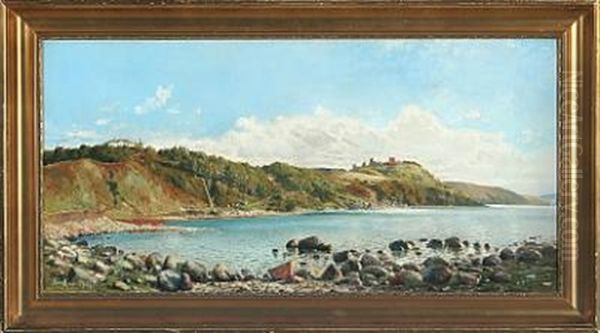 Coastal Scenery From Bornholm At Hamershus Castle Oil Painting by Henry Jacob Brockmann