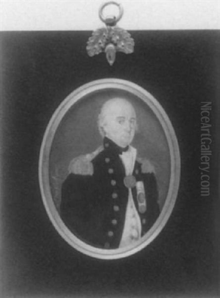 Cuthbert Collingwood, 1st Baron Collingwood Wearing Rear-admiral's Uniform. Blue Coat White Waistcoat, Black Stock, White Cravat And Medals by Charles Frederick de Brocktorff