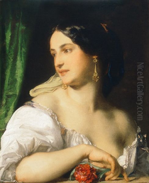 Womanportrait Oil Painting by Charles (Karoly) Brocky