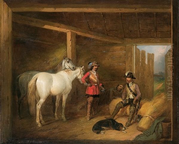 Cavaliers Rest Oil Painting by Josef Brodowski the Younger