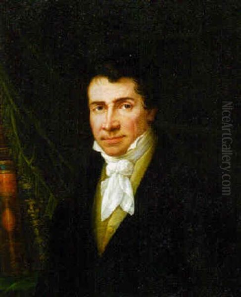 Portrait Of A Gentleman, Bust-length, In A Black Jacket And A Cravat Oil Painting by Joseph Brodowski