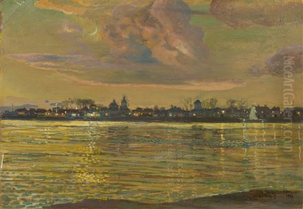 View Of A Town From The River Bank by Isaak Izrailevich Brodsky