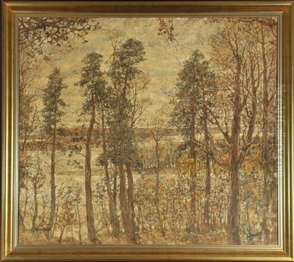 Herbstliche Flusslandschaft Mit Baumen Oil Painting by Isaak Izrailevich Brodsky