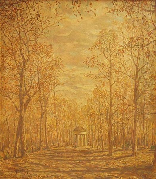 Rotonde In Herbstlicher Parklandschaft Oil Painting by Isaak Izrailevich Brodsky