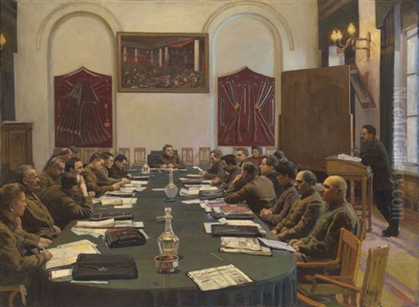 Assembly Of The Revolutionary Military Council Of The Ussr, Chaired By Kliment Voroshilov Oil Painting by Isaak Izrailevich Brodsky