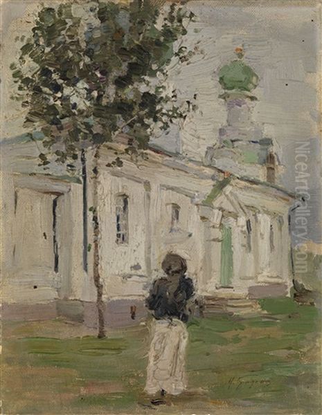 By The Church Oil Painting by Isaak Izrailevich Brodsky