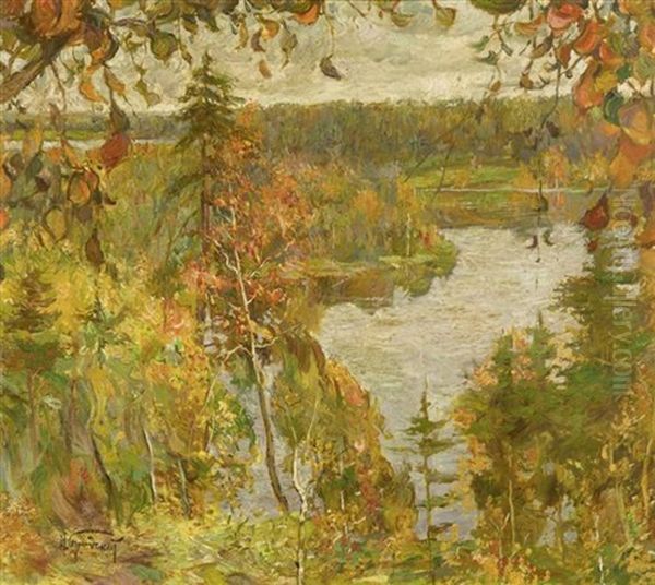 Herbstliche Flusslandschaft Oil Painting by Isaak Izrailevich Brodsky