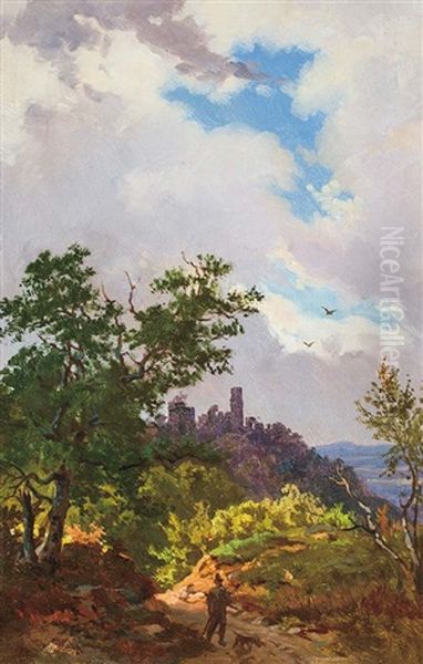 Castle In Tyrol (land With Ruins) Oil Painting by Sandor Brodszky