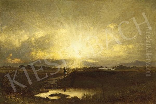 Sun-down (hungarian Landscape) Oil Painting by Sandor Brodszky