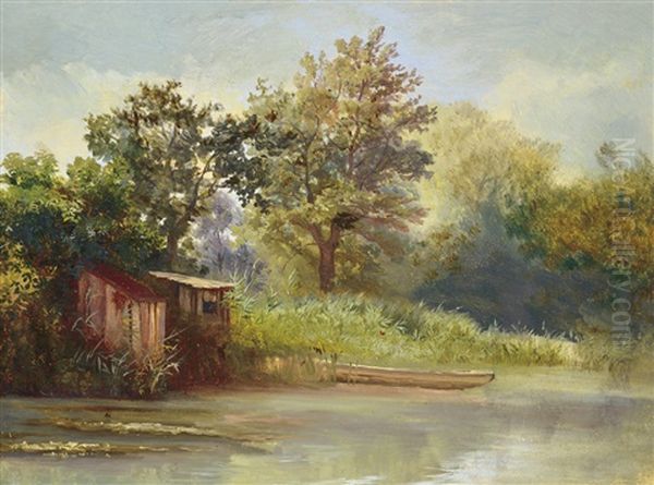 Fishing Cabin Oil Painting by Sandor Brodszky