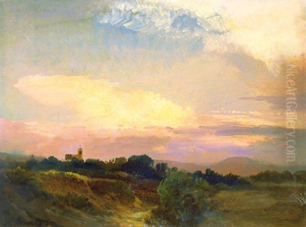 Landscape With Church Oil Painting by Sandor Brodszky