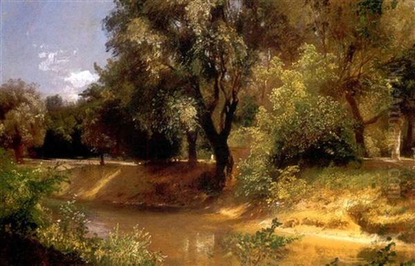 Napfenyes Parkreszlet (sunlit Park Scene) Oil Painting by Sandor Brodszky