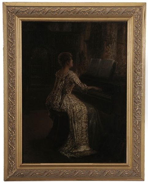 Lady Playing An Organ Oil Painting by Clemens Van Den Broeck