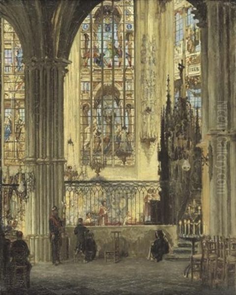 Interieur D'eglise (saint-denis?) Oil Painting by Clemens Van Den Broeck