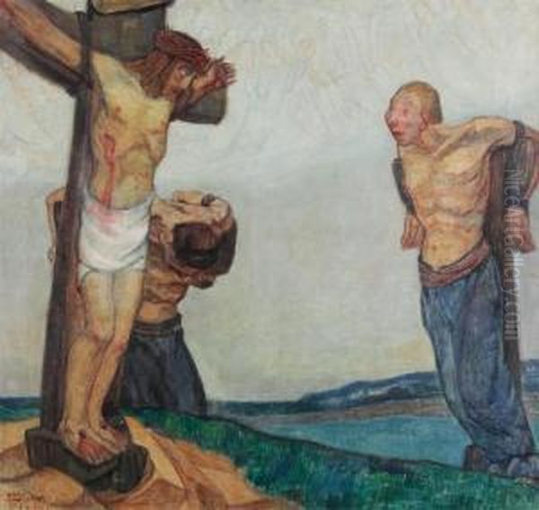 Golgotha With The Good And The Bad Killer Oil Painting by Albert Alleman