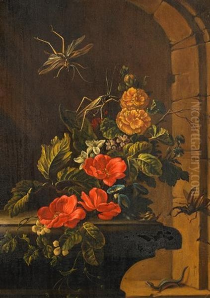 Blumenstillleben Mit Insekten Oil Painting by Elias van den Broeck