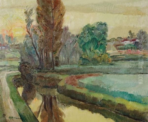 Landscape With Stream Oil Painting by Albert Alleman