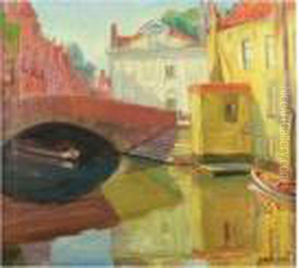 Bruges Canal View Oil Painting by Albert Alleman