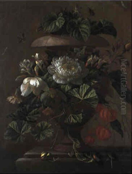 Blumen In Einer Steinvase Mit Schnecke Oil Painting by Elias van den Broeck