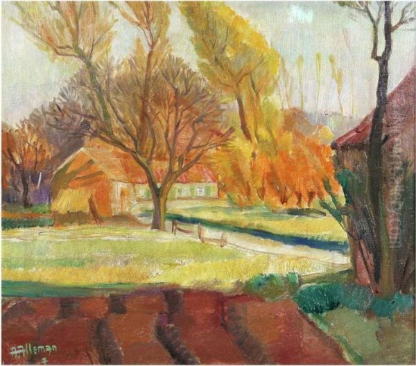 Landscape With Farmhouse Oil Painting by Albert Alleman