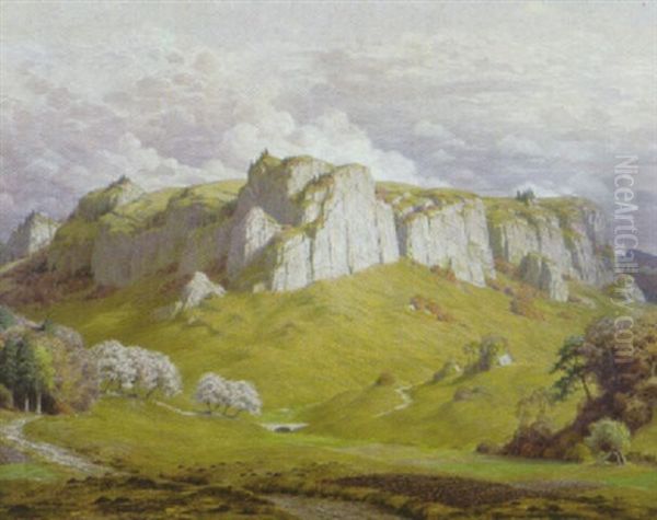 Felsige Mittelgebirgslandschaft Im Fruhlingssonnenlicht (in Der Eifel?) Oil Painting by Georg Broel