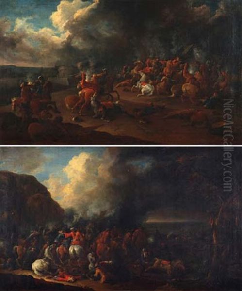 Schlachtenszenen (pair) Oil Painting by Jasper Broers