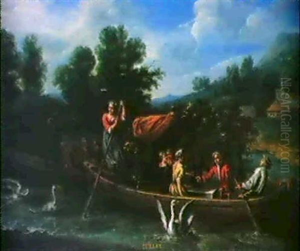 Der Monat Juli, Kahnfahrer Auf Einem Fluss Oil Painting by Jasper Broers