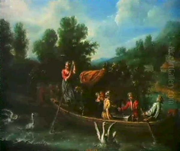 Der Monat Juli, Kahnfahrer Auf Einem Fluss. Oil Painting by Jasper Broers