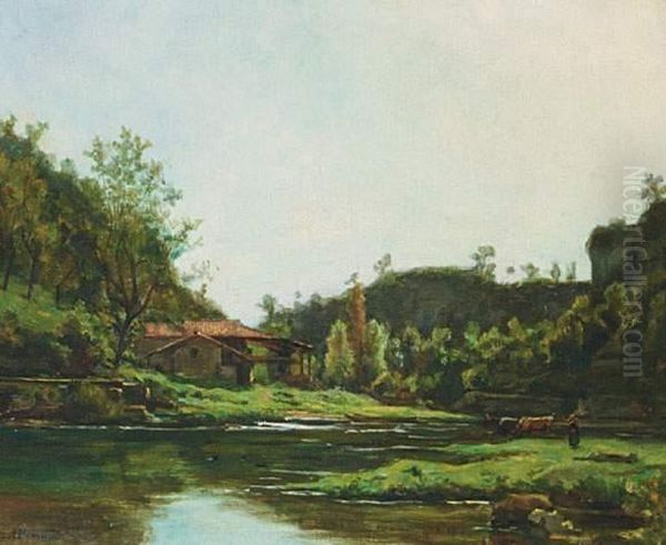 Paysage De L'isere, Pres D'optevoz Oil Painting by Gustave Allemand