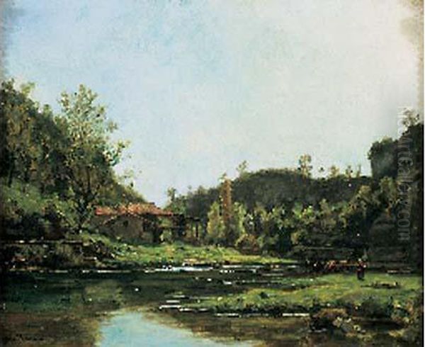 Bord De Riviere Oil Painting by Gustave Allemand