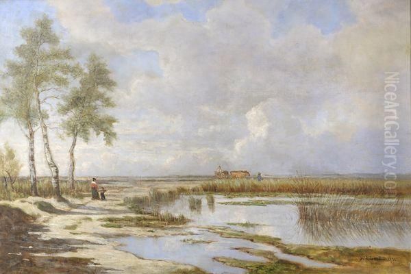 Promenade Et Labour Au Bord De L'etang Oil Painting by Hector Allemand