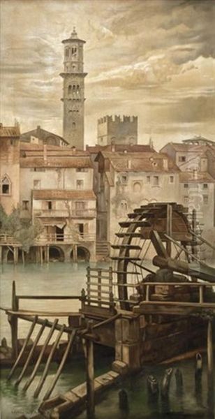 Mulino Sull'adige A Verona Oil Painting by Dante Broglio