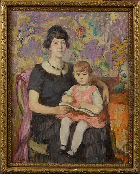 Portrait De Madame Mathij Jowa Et De Sa Fille Suzanne Oil Painting by Louise Brohee